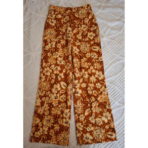Zara Floral Wide-Leg Pants in Rust and Cream